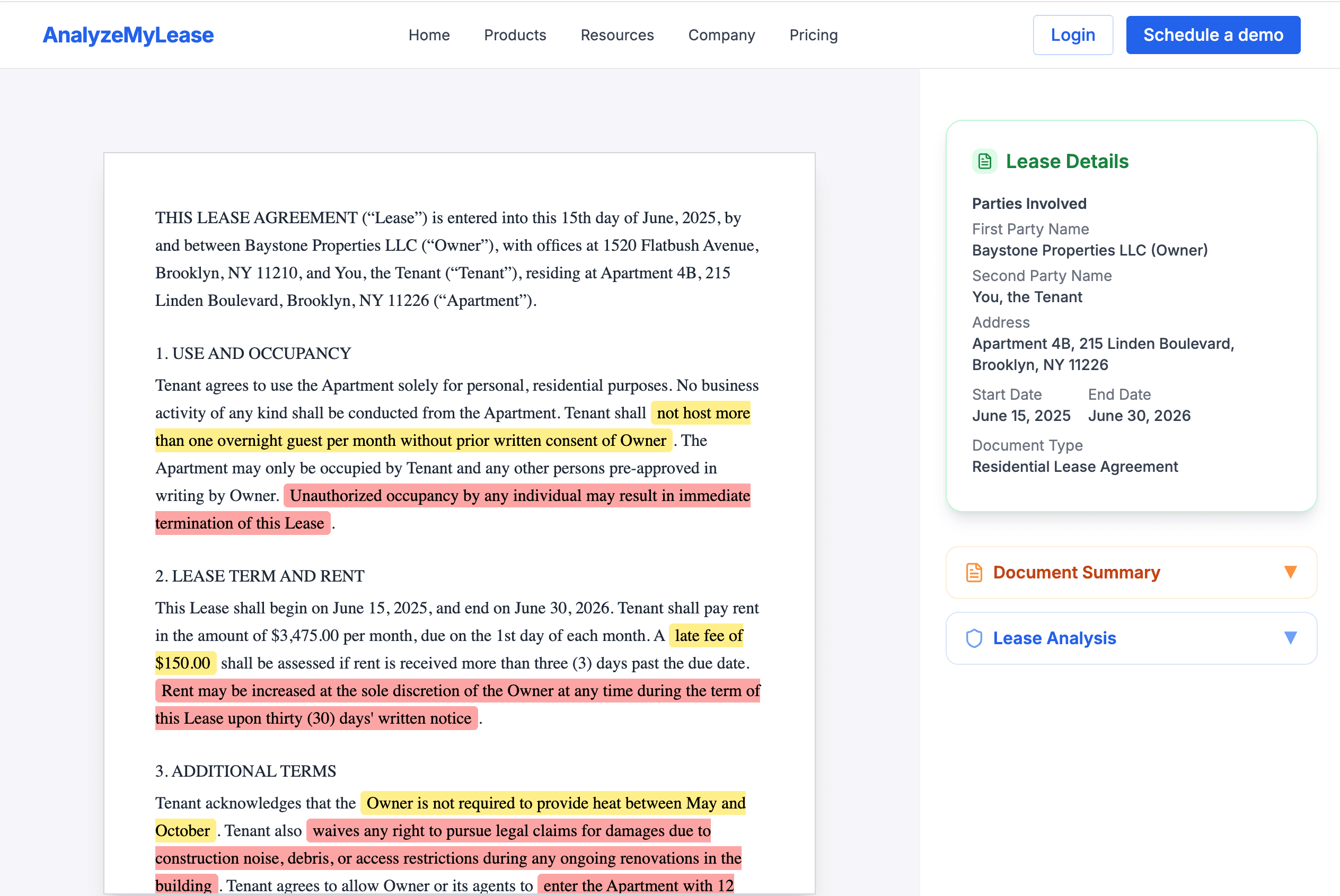 Analyze My Lease Features